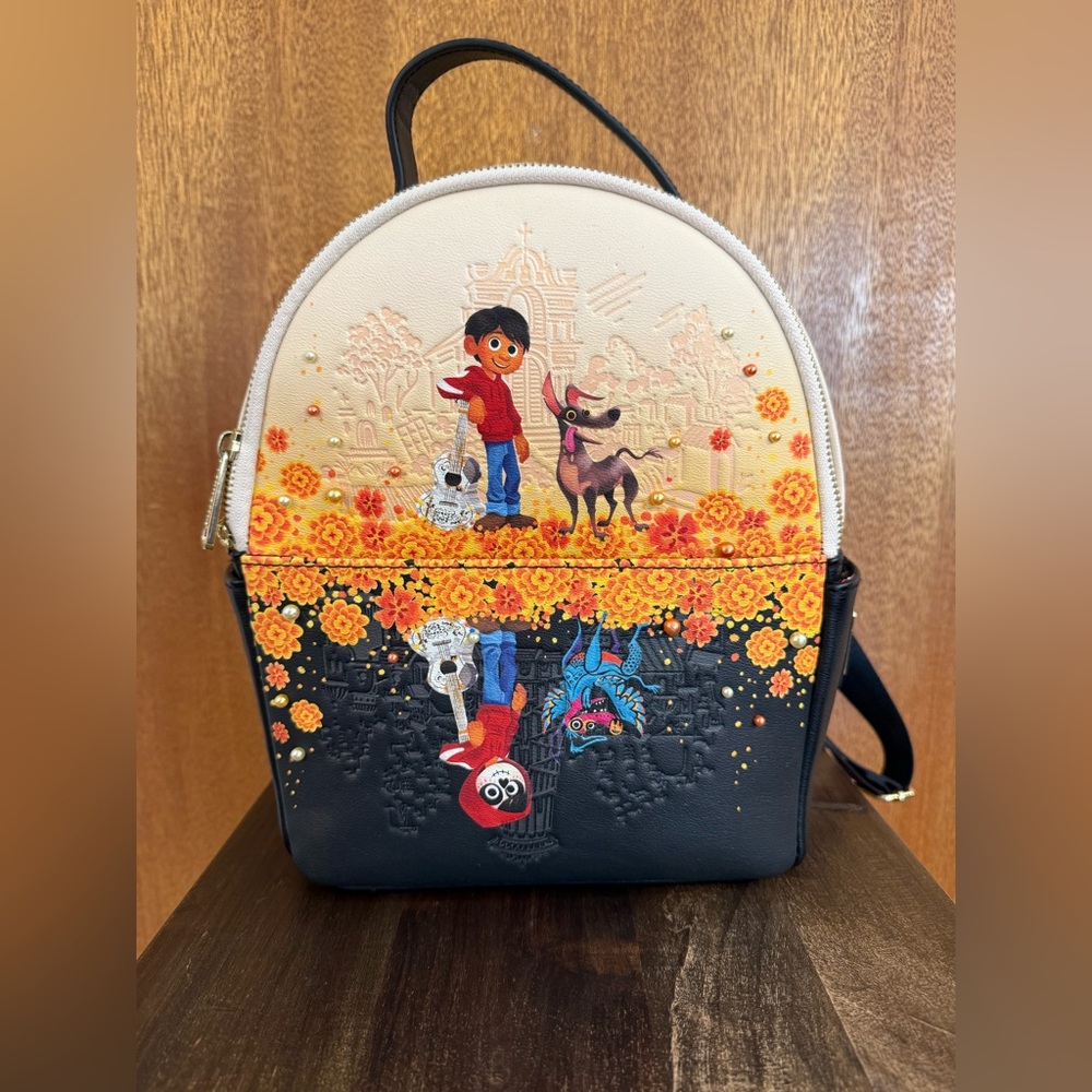 Loungefly Coco Floral Day of the Dead Mini Backpack in Cream, Black & Orange